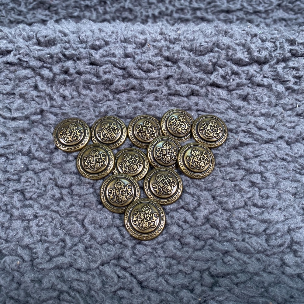 Lot of 12 Gold-Tone Metal Shank Buttons 15mm 24 Ligne Embossed Crown Monogram